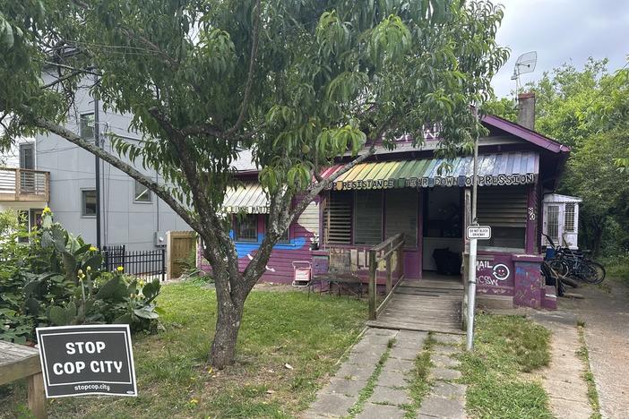 This house in Atlanta's Edgewood neighborhood is where police arrested three key organizers who have been aiding protesters against the city's proposed public safety training center on May 31, 2023. The three are officers of the group that runs the Atlanta Solidarity Fund, which has bailed out people arrested during protests against the project, which opponents derisively call "Cop City." 