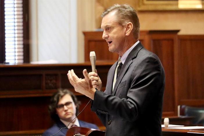 South Carolina Republican Sen. Tom Davis speaks against a near-total abortion ban, Wednesday, April 26, 2023, in Columbia, S.C.