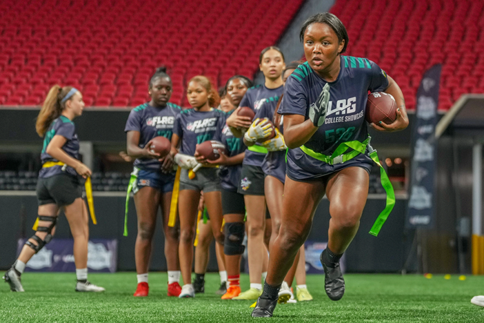 The Atlanta Falcons hosted the third-annual High School Girls Flag Football Showcase at Mercedes-Benz Stadium.