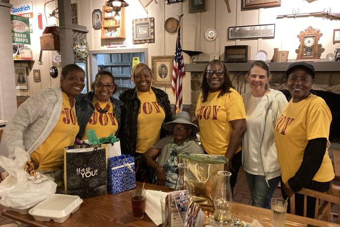  On March 3, Genesis Joy House founder and CEO Margaret Flowers, third from right, joins volunteers and staff at the Warner Robins Cracker Barrel for a birthday celebration. The nonprofit aims to end chronic homelessness among women veterans. Photo submitted by Genesis Joy House 