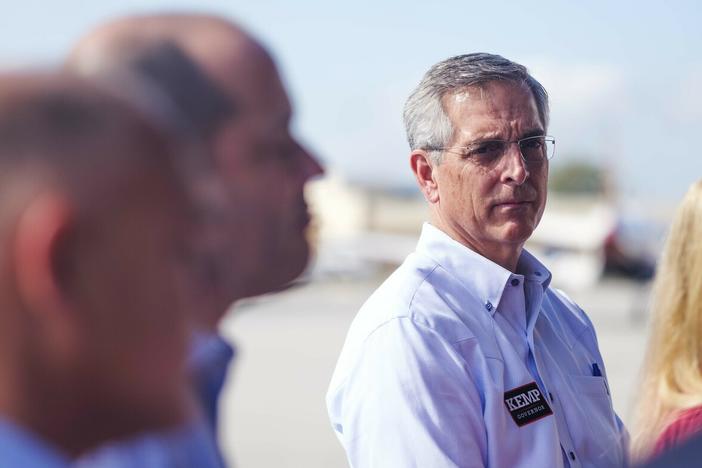 Secretary of State Brad Raffensperger was one of the down ballot Republican candidates flying around Georgia with Governor Brian Kemp on the final day of campaigning.