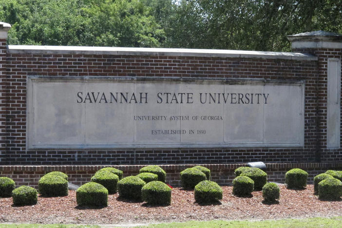 This Monday, May 1, 2023 photo shows the main entrance to Savannah State University in Savannah, Ga. Savannah State President Kimberly Ballard-Washington is resigning as leader of Georgia's oldest historically Black public university amid financial challenges that include employee layoffs and a faculty revolt against one of her top administrators.
