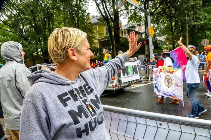 Sarah Cunningham giving out "free mom hugs" as she advocates for the LGBTQ community in the film "Mama Bears."