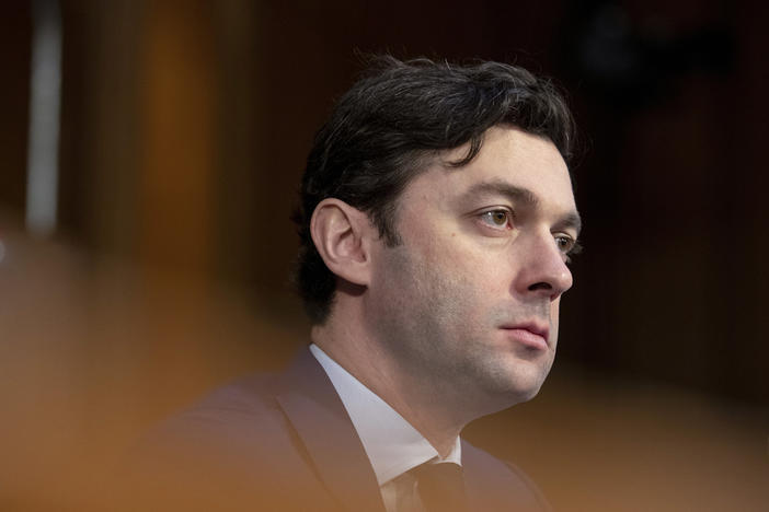 Sen. Jon Ossoff, D-Ga., listens during a Senate Intelligence Committee hearing to examine worldwide threats at the Capitol in Washington, Wednesday, March 8, 2023. (AP Photo/Amanda Andrade-Rhoades)