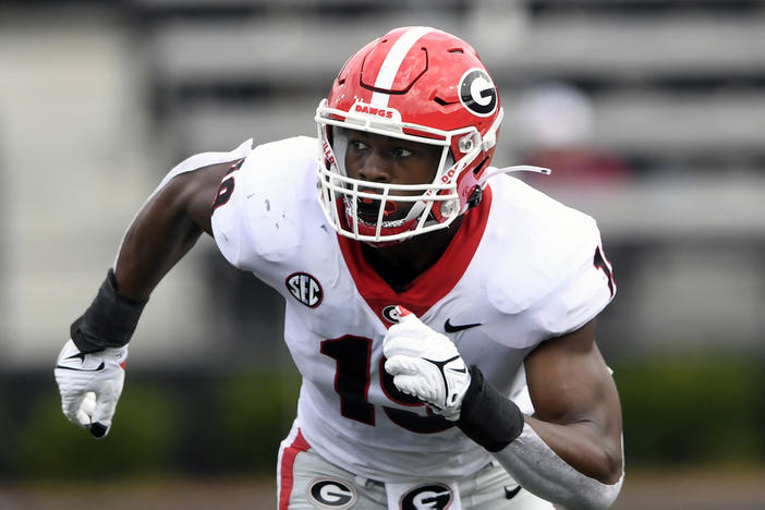 Georgia's Adam Anderson plays against Vanderbilt during an NCAA college football game Saturday, Sept. 25, 2021, in Nashville, Tenn. Former Georgia football player Adam Anderson is still hoping to have an opportunity for an NFL career after he was sentenced to one year in jail for the sexual assaults of two women in 2020 and 2021. An Athens-Clarke County Superior Court judge on Monday, July 24, 2023, sentenced Anderson to two one-year terms to be served concurrently.