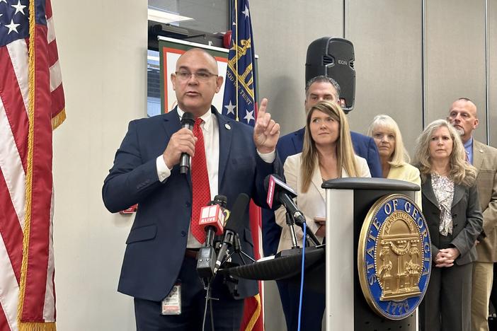 Georgia Labor Commissioner Bruce Thompson speaks at a press conference on  August 10, 2023