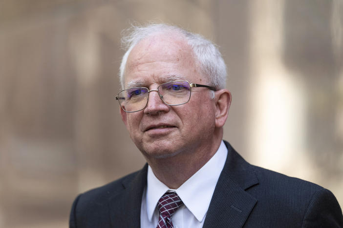 Attorney John Eastman, the architect of a legal strategy aimed at keeping former President Donald Trump in power, talks to reporters after a hearing in Los Angeles, June 20, 2023. 