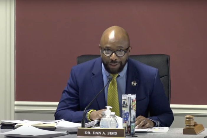 Superintendent Dan Sims at a Bibb County Board of Education meeting on Aug. 18. 2023.