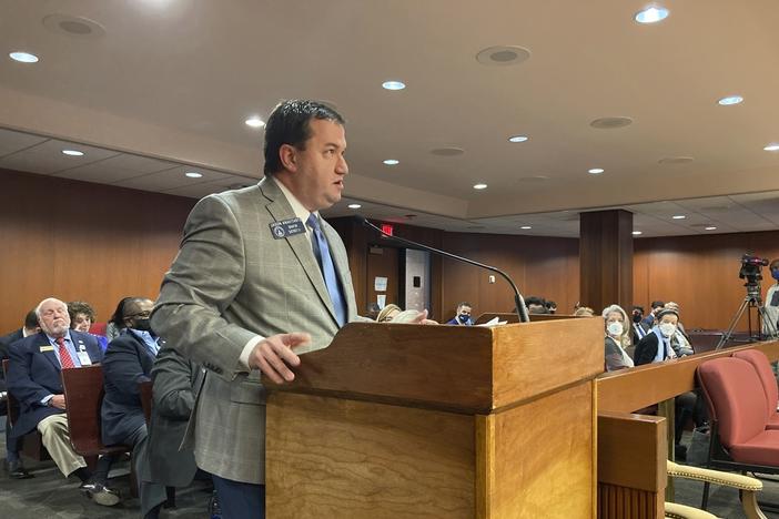 Republican state Sen. Jason Anavitarte, of Dallas, speaks to a House subcommittee on Tuesday, Jan. 25, 2022, at the Capitol in Atlanta. Anavitarte and Lt. Gov. Burt Jones said on Monday, Aug. 7, 2023, that they will seek to pass a law in 2024 requiring social media companies to obtain a parent's permission for children to sign up for accounts.