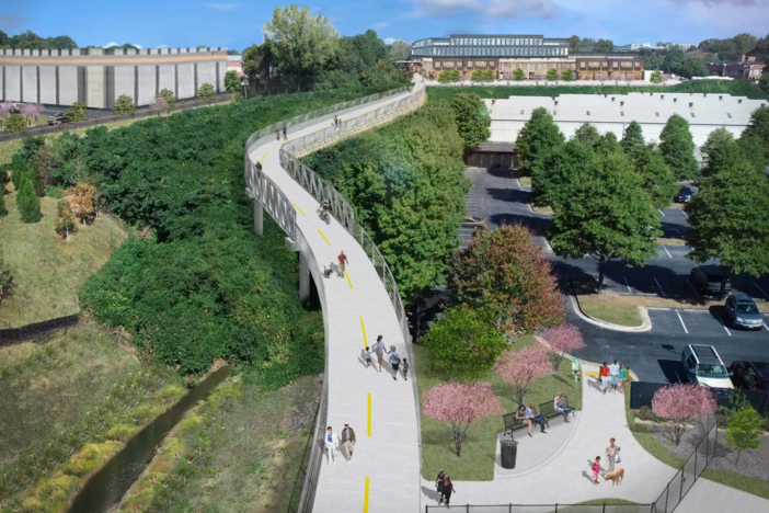 A conceptual illustration of a bridge that is planned as part of a new spur trail to connect neighborhoods in the Upper Westside to the Atlanta Beltline’s Westside Beltline Connector Trail. (Upper Westside Improvement District)