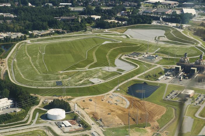 The closed coal ash pond at Plant McDonough in Cobb County in September. The work was done before a final permit for coal ash pond closure was issued by Georgia EPD. 