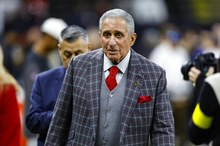 Atlanta Falcons owner Arthur Blank walks onto the field before an NFL football game between the Atlanta Falcons and New Orleans Saints in New Orleans, Sunday, Dec. 18, 2022.