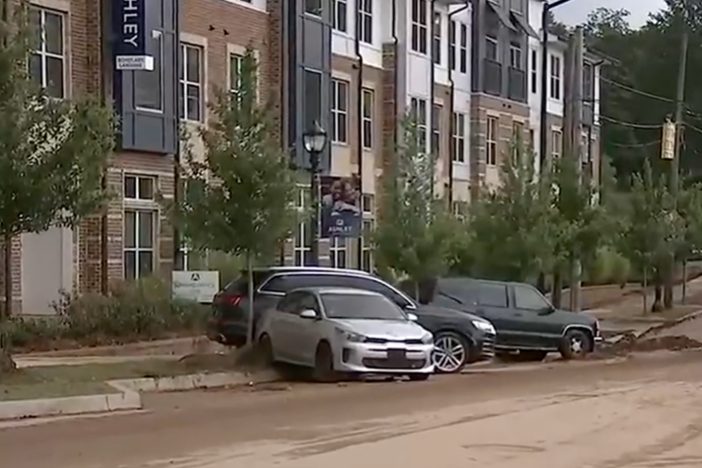 Cars are shown piled up along Atlanta Student Movement Blvd. (Courtesy WSB-TV)