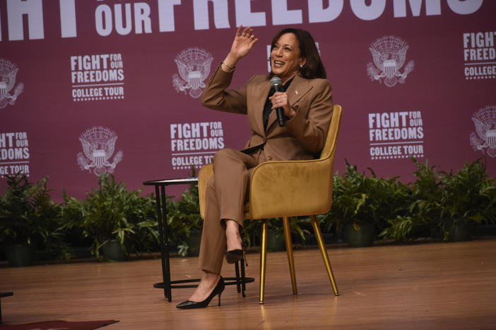 Vice President Kamala Harris speaks to a crowd of HBCU students at Morehouse College. Ross Williams/Georgia Recorder