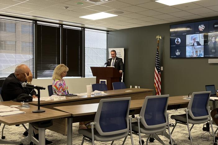  Kevin Tanner, commissioner of the state Department of Behavioral Health and Developmental Disabilities, presents his budget proposal to the agency’s board during a hybrid meeting held Thursday. 