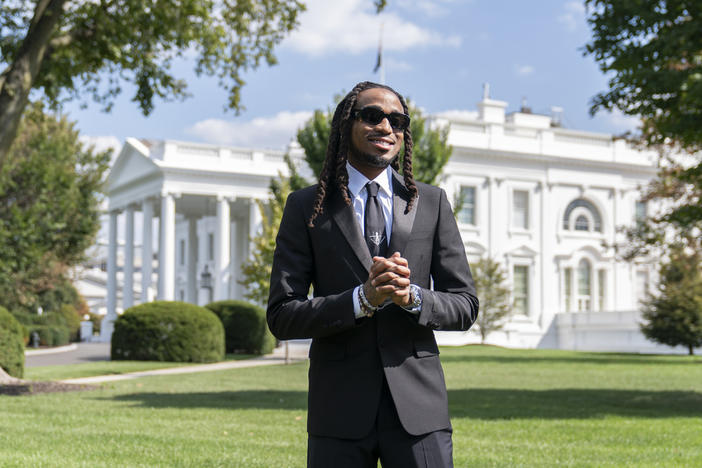 Quavo poses for a portrait at the White House in Washington, Wednesday, Sept. 20, 2023.