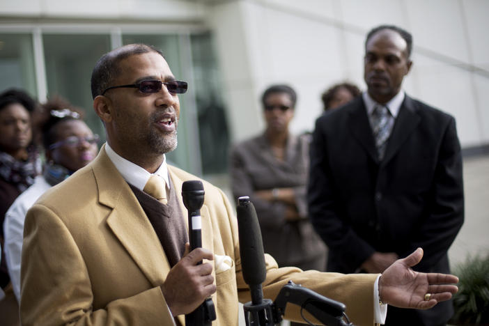 Sapelo Island, Ga., descendant and land owner Reginald Hall speaks at a news conference outside federal court, Dec. 9, 2015, in Atlanta. 