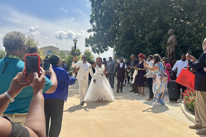 State Rep. Patty Bentley marries Bobby Stinson outside the Georgia Capitol on Sept. 20, 2023.