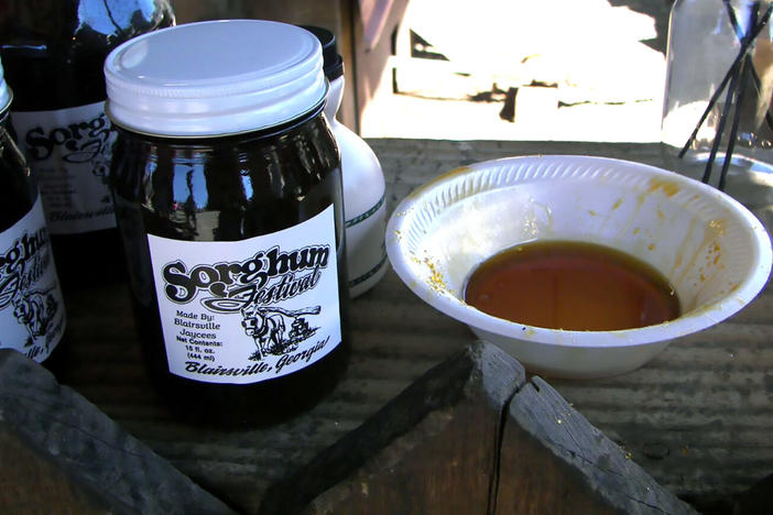 A jar of Sorghum syrup 