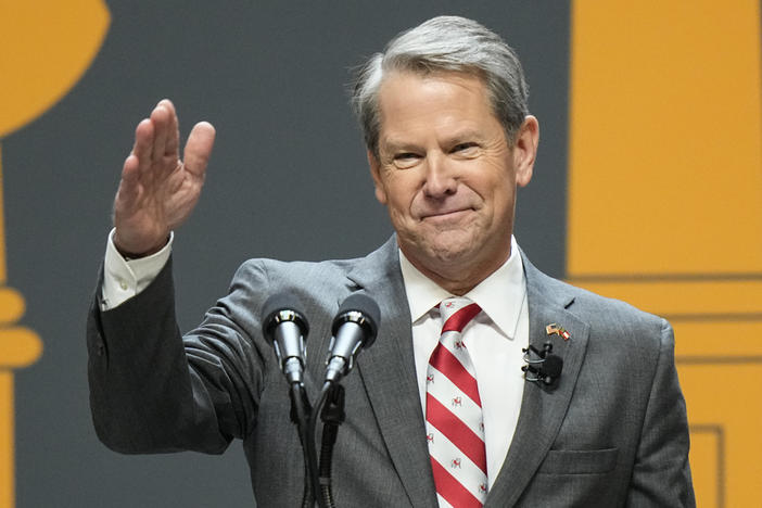 Georgia Gov. Brian Kemp speaks after being sworn in as Georgia's Governor during a ceremony on Jan. 12, 2023, in Atlanta.