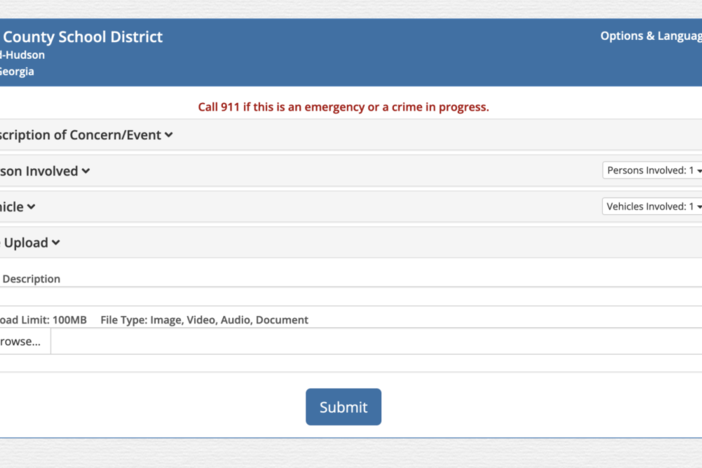 A screenshot from Bibb County School District’s new anonymous web portal for tips regarding student safety.