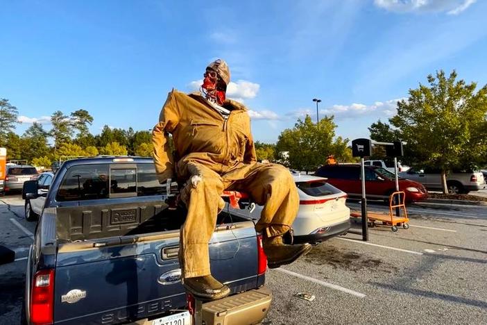 A skeleton monster made by Jason Stiner has been turning heads around Macon, Georgia, for years at Halloween when Stiner attaches the creature, dubbed “Skelly-Skel,” to the back of his pickup truck.  Joe Kovac Jr. / The Telegraph