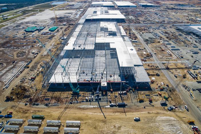 Hyundai's Metaplant electric vehicle factory and paint shop in Bryan County under construction in October.