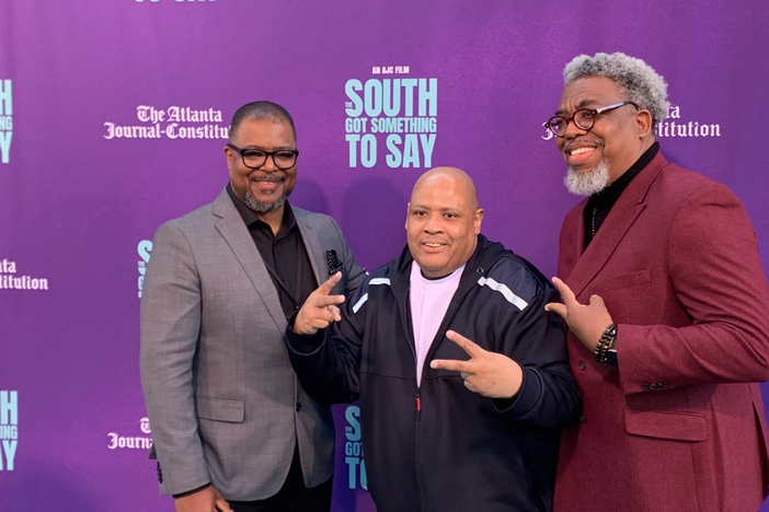 Atlanta Journal-Constitution Editor-in-Chief Leroy Chapman, Jr. poses with MC Shy D and Ernie Suggs at the premiere of the documentary The South Got Something to Say on Nov. 2, 2023 in Atlanta. Suggs, an AJC enterprise reporter and author, contributed to the film's story and narration along with culture reporter DeAsia Paige.. 