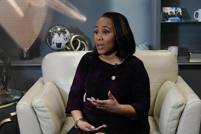 District Attorney for Fulton County, Fani Willis speaks during an Associated Press interview on Tuesday, Dec. 12, 2023, in Atlanta.