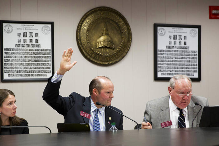 State Rep. Barry Fleming, R - Harlem, raises his hand to vote on an amendment during a House subcommittee panel on a "religious freedom" bill, Wednesday, March 25, 2015, in Atlanta.