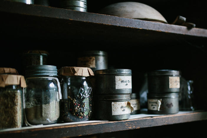 Old time jars on a shelf