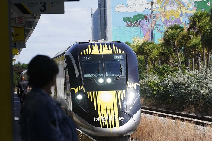 A high speed Brightline train pulls into the station in Fort Lauderdale, Fla. in September. Federal spending could establish similar rail service between Atlanta and Charlotte. 