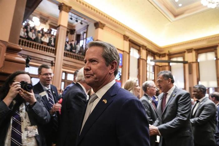 Gov. Brian Kemp departs the House chamber after delivering the State of the State speech, Thursday, Jan. 11, 2024, in Atlanta. 