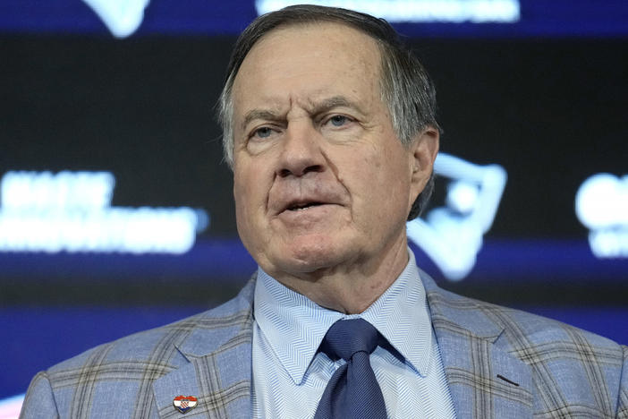 Former New England Patriots head coach Bill Belichick faces reporters during a news conference, Thursday, Jan. 11, 2024, in Foxborough, Mass., held to announce that he has agreed to part ways with the team.