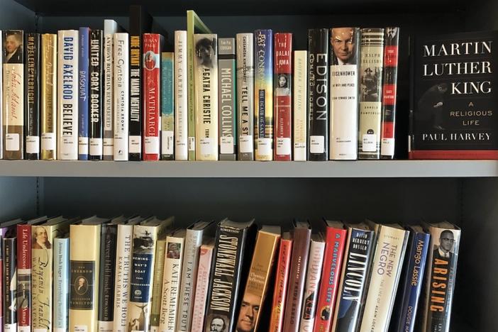 A bookshelf at the Woodbine Public Library in Camden County. Credit: Sonia Chajet Wides and Kate Griem / The Current