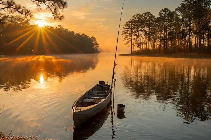 Fishing boat on lake