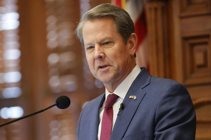 Georgia Gov. Brian Kemp delivers the State of the State address on the House floor of the state Capitol on Wednesday, Jan. 25, 2023 in Atlanta. 