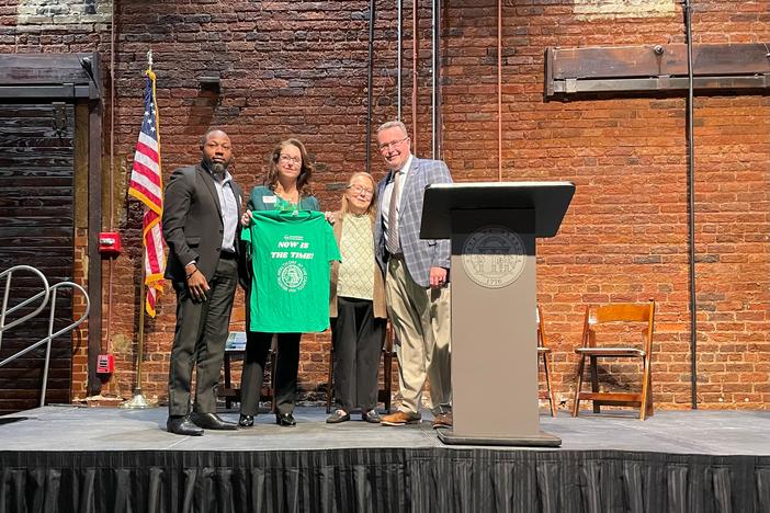 James Todd, Kim Jones, Sue Smith, Kevin Tanner on the stage at the Georgia Freight Depot Januray 24, 2024.