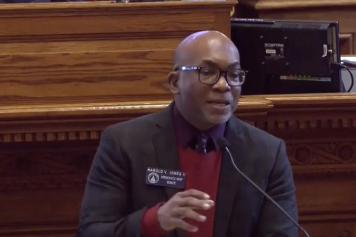 Georgia state Senator Harold Jones II speaks during debate on the floor during the Jan. 26, 2025 meeting of the legislature.