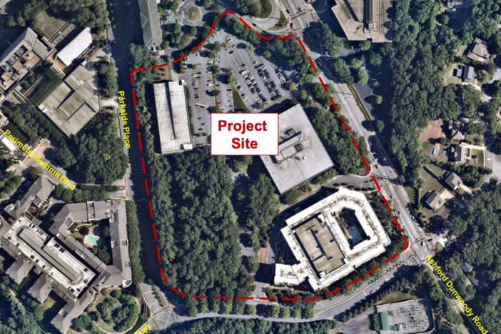 A map of the office park proposed for a senior living community in Brookhaven.