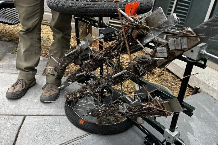 A close-up of the metal "Atlanta Magnet Man" Alex Benigno picked up en route to GPB's studios.