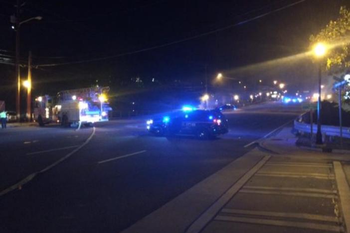 The scene on Buford Highway after a fire under the Peachtree Creek bridge forced the road closure in both directions for more than two hours. (Brookhaven Police Department)