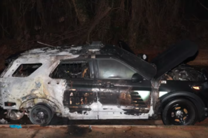 The burned out Atlanta Police patrol car in Lakewood Heights. (Courtesy APD)