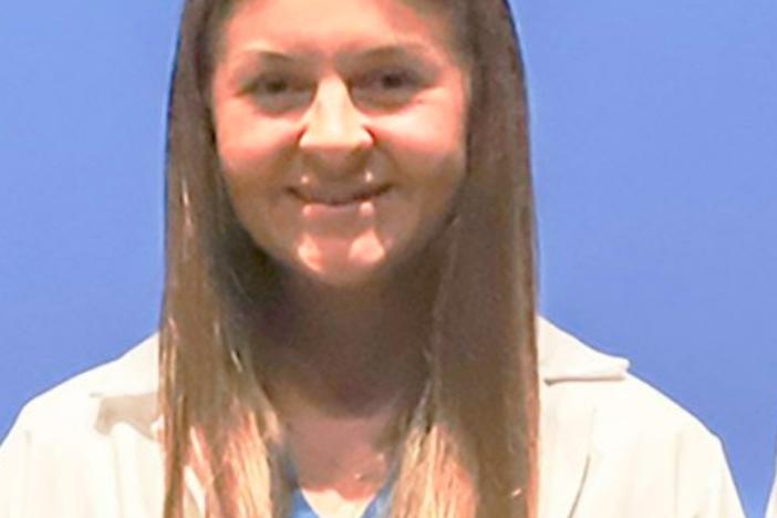 22-year-old nursing student Laken Hope Riley is shown wearing scrubs from Augusta University School of Nursing.