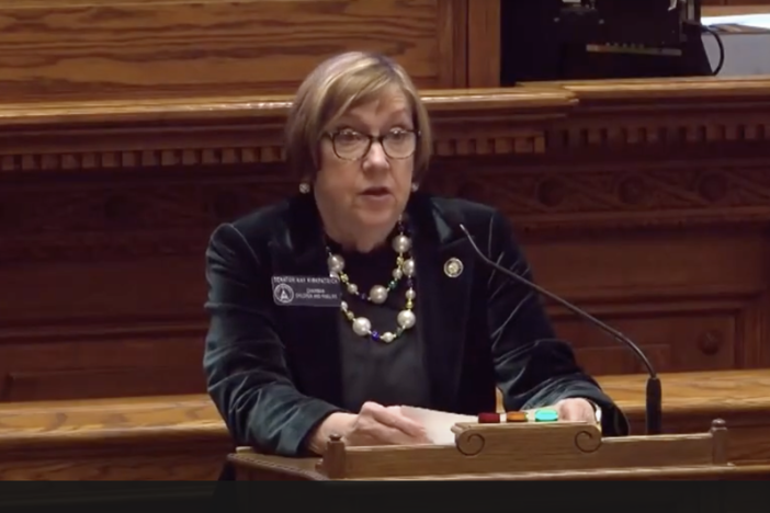 State Sen. Kay Kirkpatrick (R–Marietta) speaks about Senate Bill 340 and gun safety at the Georgia Senate on Feb. 13, 2024.