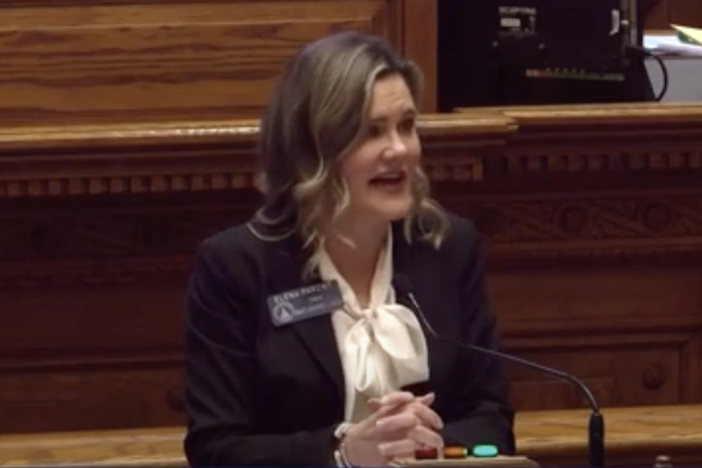 Georgia state Democratic Sen. Elena Parent speaks about the American Library Association on Feb. 29, 2024