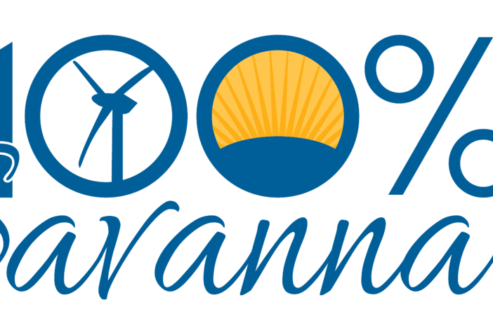 Logo for “100% Savannah,” the city's clean energy plan initiated by councilmembers in 2020.