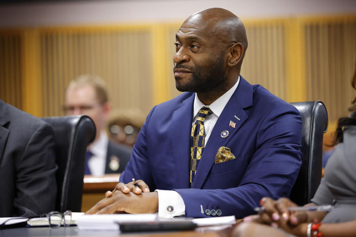 Special prosecutor Nathan Wade looks on during a hearing on the Georgia election interference case, Friday, March, 1, 2024, in Atlanta. A progressive Democrat and a Republican who briefly worked in Donald Trump's administration entered the Fulton County district attorney's race Friday, March 8, 2024, as the current officeholder, Fani Willis, awaits a judge's decision on whether she will be removed from the Georgia election interference case against the former president because of a relationship with Wade. 