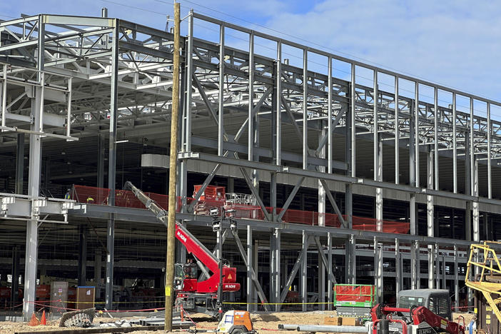 A factory building is under construction at Hyundai's first U.S. plant for manufacturing electric vehicles on Wednesday, Oct. 25, 2023, in Ellabell, Ga. A private utility is asking Georgia lawmakers to change a state law so it can provide water service to new homes near Hyundai's upcoming electric vehicle plant without getting permission from local governments. A state Senate committee in Atlanta voted Tuesday, March 12, 2024, to advance the proposal a week after it passed the House.