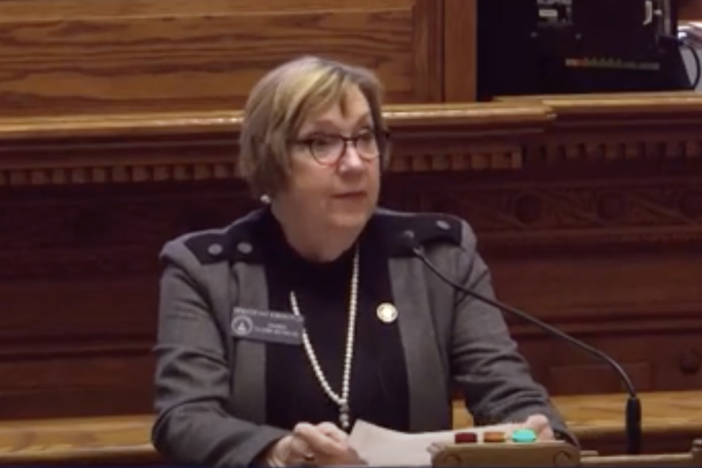 Georgia state Senator Kay Kirkpatrick speaks about the U.S. Space Force on the Senate floor on March 11, 2024. 